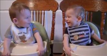 Twin Babies Make Each Other Laugh At Dinner