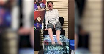 Elderly Woman Has Funny Reaction To Fish Spa