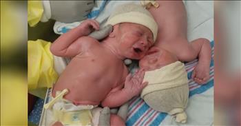 Newborn Twins Stop Crying Once They Are Reunited