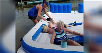 Funny Grandmas Cannot Stop Laughing Getting Off Inflatable Raft