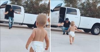 Every Day Baby Waits For Dad To Come Home And Gives Him A Big Hug