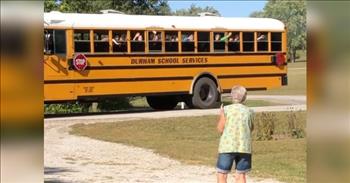 Entire School Bus Cheers For Grandma Every Day When They Pass By