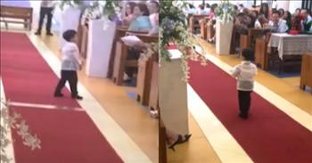 Ring Bearer Hilariously Tosses The Pillow Down Aisle